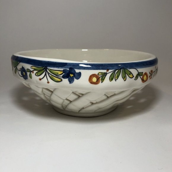 Hand Painted Nazari Pottery Portugal Lattice Weave Centerpiece Bowl Round 8" - Picture 6 of 6